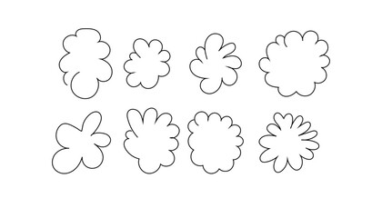 Set of outlined hand-drawn cloud shapes