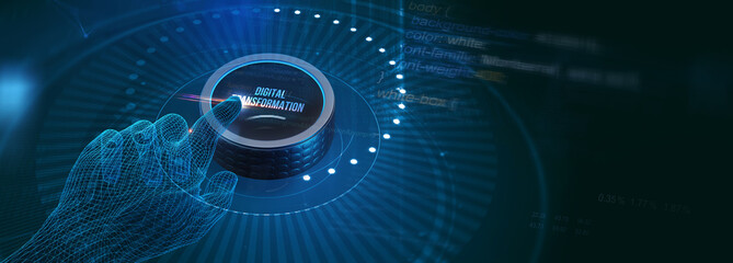 Concept of digitization of business processes and modern technology. Digital transformation. 3d illustration