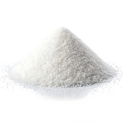 A close up shot of a mound of white crystalline substance against a black background in a studio setting