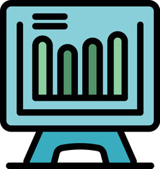Computer monitor displays a bar chart showing steady growth, symbolizing increasing financial success and positive business trends