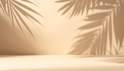 Palm Shadow: The play of sunlight casts elegant shadows of palm leaves onto a soft beige surface, creating a tranquil atmosphere.