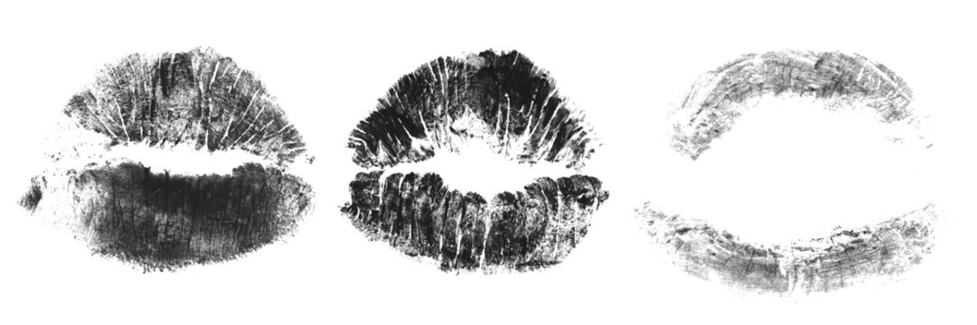 Black and white cats with red lipstick kiss mark vector illustration