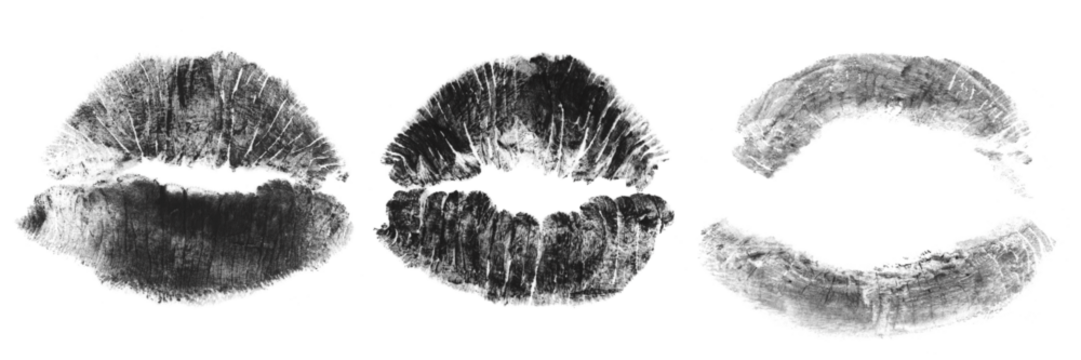 Black and white cats with red lipstick kiss mark vector illustration