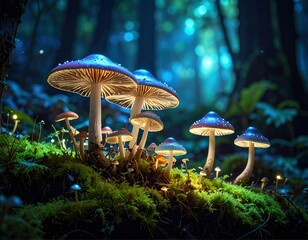 Enchanted Forest Mushrooms - A Magical Glow in the Woods.