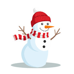 Snowman wearing red knit hat and striped scarf illustration on dark background