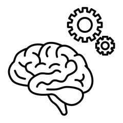 brain with gears line icon with editable stroke