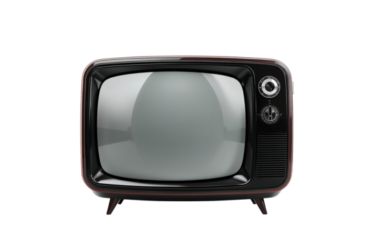 Retro vintage television set isolated with blank screen, old classic TV with curved screen for house decoration