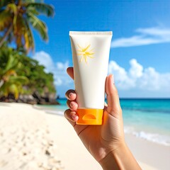 Sunscreen Protection on Tropical Beach - Shielding Skin from Harmful Rays.