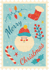 Retro Christmas card with an image of Santa Claus