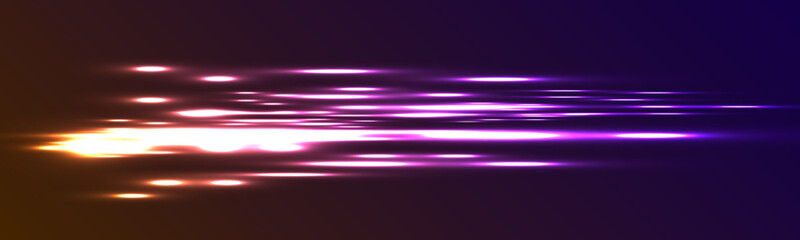 Abstract glowing purple light streaks with motion blur and reflection on dark background.
