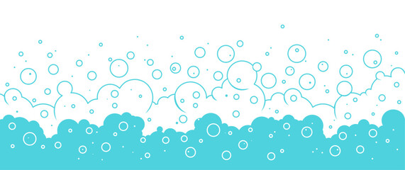 Foam bubble background line art, water bath pattern, cartoon soap bg outline and flat design. Wash or soda, sea or shampoo border. Laundry splash frame. Air fizzy suds. Abstract vector illustration
