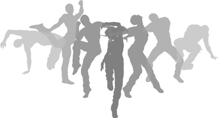 Street dancers dancing silhouette hip hop dance silhouettes poses set