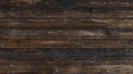 Aged wooden planks displaying rugged texture and darkened patches, creating rustic charm. Weathered surface suggests historical wear, adding character. Viewed from front. Neural network AI generated