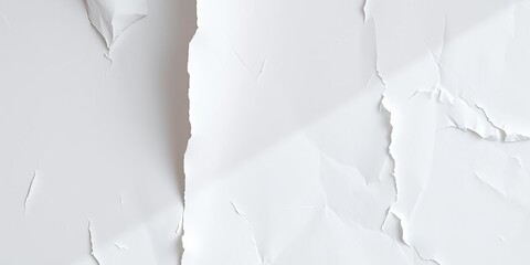 White crumpled paper sticker texture, creases and wrinkles visible on blank surface, sheet, white