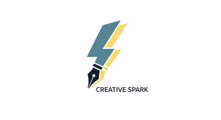 Creative Spark Logo - Pen Nib Merged with Lightning Bolt for Innovation.