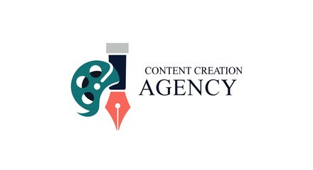 Content Creation Agency Logo Design with Film Reel and Pen Nib.