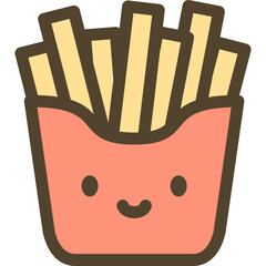 Cute kawaii food and drink icons in pastel colors, including donut, cupcake, coffee, burger, ice cream, pizza, milk, and noodle bowl, perfect for kids menu design and sweet cartoon illustration