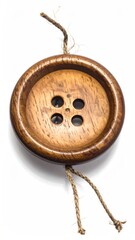 Vintage Wooden Button with Thread - A Close-Up Still Life.