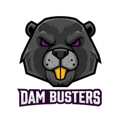 A fierce beaver mascot with glowing eyes, representing a team logo.