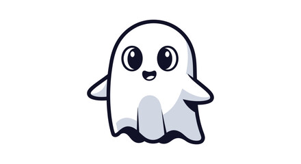 Obraz premium Adorable cartoon ghost with a charming smile perfect for Halloween designs and kid-friendly spooky season projects