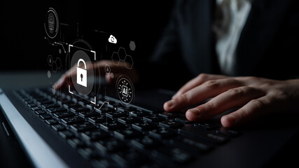 AI cyber security system using biometric authentication and privacy control. Cyber security protects identity, cybersecurity detects threats, cybersecurity ensures safety, and secures data. Latch