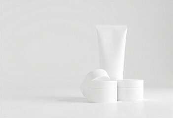 Blank white cosmetic skincare makeup containers. 3D Render 