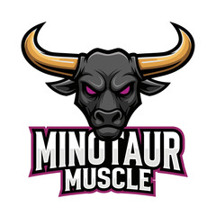 A stylized illustration of a minotaur head with menacing eyes above the text "Minotaur Muscle".