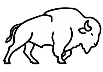 Clean line art icon of a bison. Simple, modern design. Ideal for branding, website graphics, and illustrations. Versatile and scalable.