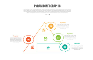 pyramid base shape infographics template diagram with triangle line cut with circle badge with 4 point step creative simple flat outline