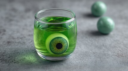 Spooky Halloween Cocktail with Decorative Eyeball in Glass and Green Liquid, Perfect for Festive Gatherings and Parties Celebrating the Season