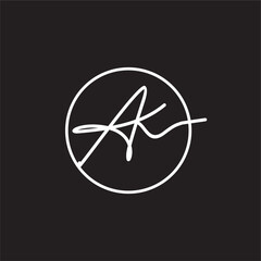 Logo A K AK initial handwriting on circle. signature logo concept for wedding or business
