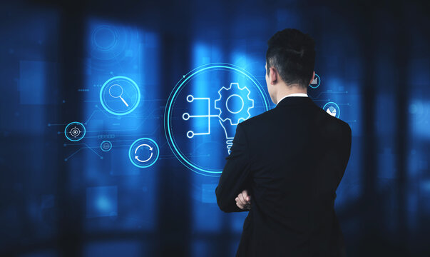 Business innovation and research for process automation. A concept of developing new ideas and technology for strategic growth and market analysis. Motif