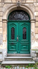 Elegant Green Doorway - A Portal to History and Charm.