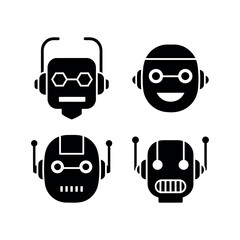 Robot Face Icon Set – Futuristic AI Technology Vector Collection