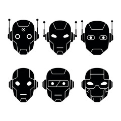 Robot Face Icon Set – Futuristic AI Technology Vector Collection