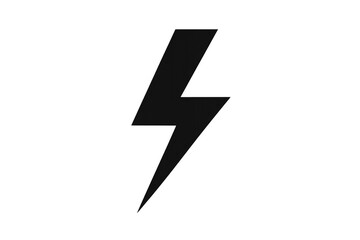 Black lightning bolt icon representing electricity, energy, power, storm, hazard, and danger with transparent background