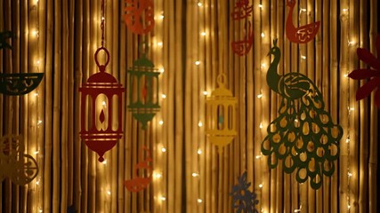 Festive Diwali Wall Decor with Eco-Friendly Paper Cutouts and Warm LED Lights for a Sustainable Celebration