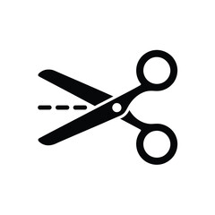 Black silhouette of scissors cutting a dashed line