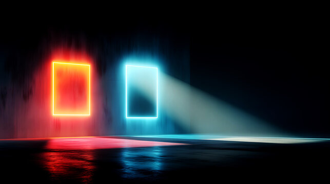 Neon Light Shadow Virtual Space, Red Cyan Dual Frame Tech-Style Scene for Product Display, UI Design, Video Background, E-commerce Poster Creative Element