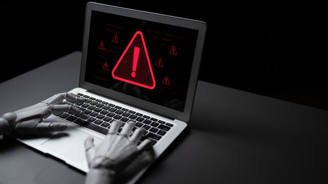 AI monitors network to issue real-time alerts for cybersecurity incidents. Alert warning showing red cyber for data breach, network threat, emphasis on security risk, caution, digital protection Latch