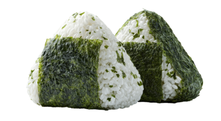 Two triangular rice balls, seaweed wrapped