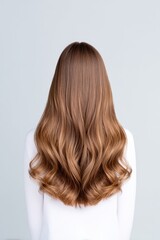 Naklejka premium Elegant Long Shiny Brown Hair with Beautiful Waves from the Back