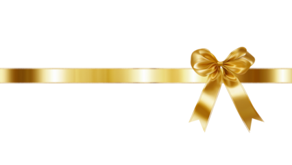 A red or gold satin bow tied around a horizontal ribbon on transparant background,silk or satin.