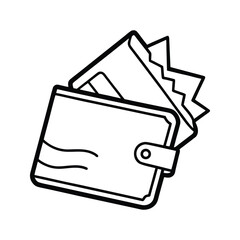 Black outline illustration of a broken wallet with a visible crack