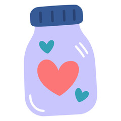 bottle with doodle hearts hand drawn flat color vector illustration template design
