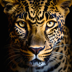 Fototapeta premium Close up portrait of a leopard with piercing eyes and spotted coat