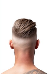 Naklejka premium Stylish Men's Haircut with Fade and Textured Top View From Behind