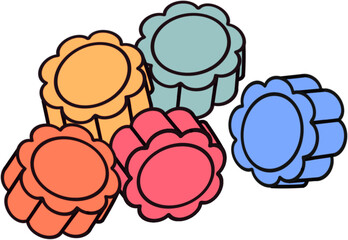 Cute Korean Traditional Jacks Game Stones with Faces – Colorful Illustration of Gonggi