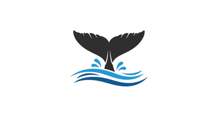 Minimalist Whale Tail and Blue Ocean Wave Vector Logo