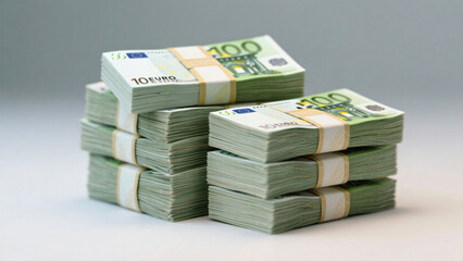 Isolated Stacks of Euro Banknotes, Bundles of Cash, European Currency, Wealth and Finance 